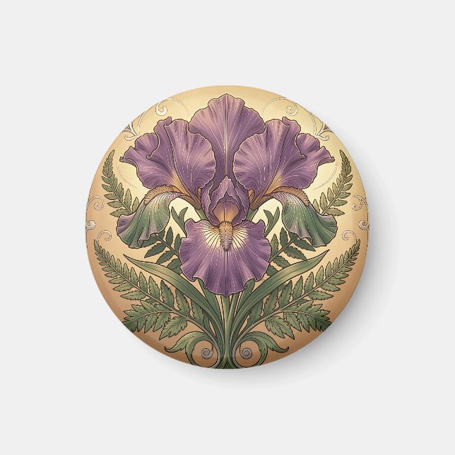 Íman Flor de Íris Roxa Arte Nova Moldura Ornamentada (Frente)