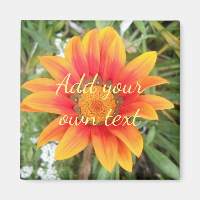 Íman Flor de Laranja Única com Texto Personalizado (Frente)