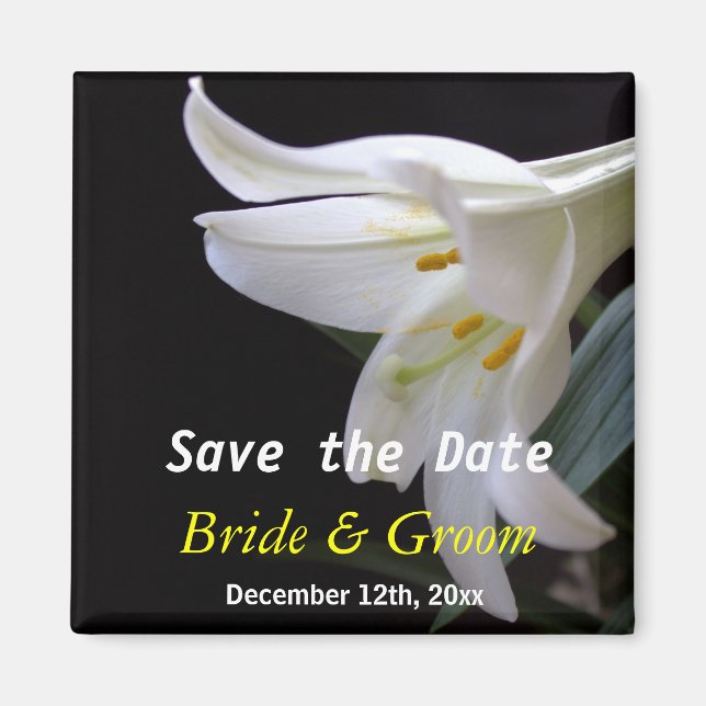 Íman flor de lírio branco casamento save the date (Frente)