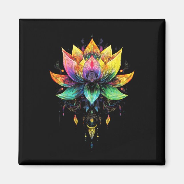 Íman Flor de Lótus Arco-Íris Boêmio Mandala Yoga Chakra (Frente)