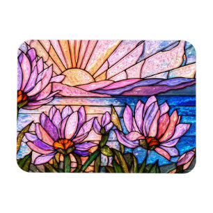 Íman Flor de Lótus Nenúfar Rosa Roxo Laranja Pôr do Sol