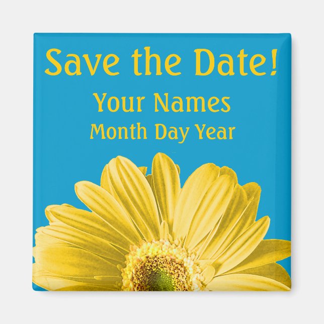 Íman Flor De Margarida Amarelo Salve A Data Personaliza (Frente)