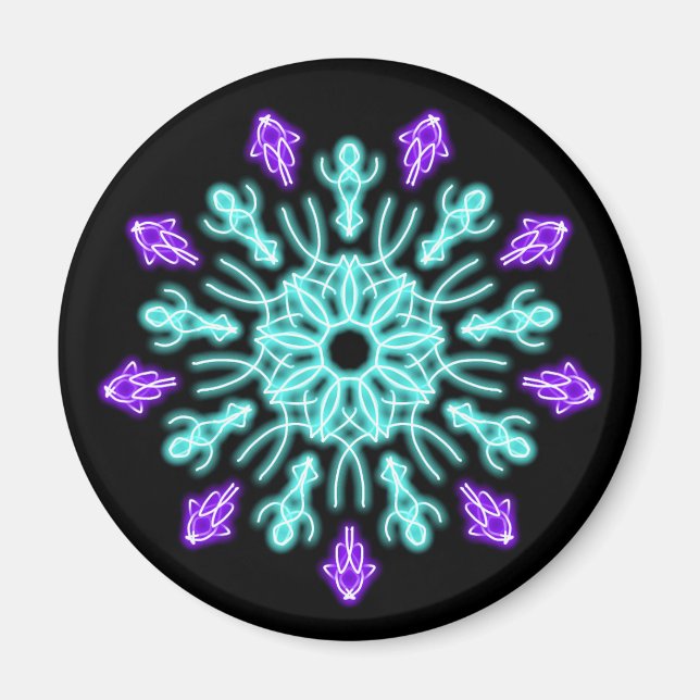 Íman Flor de néon turquesa e roxo (Frente)