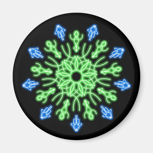 Íman Flor de néon verde e azul (Frente)