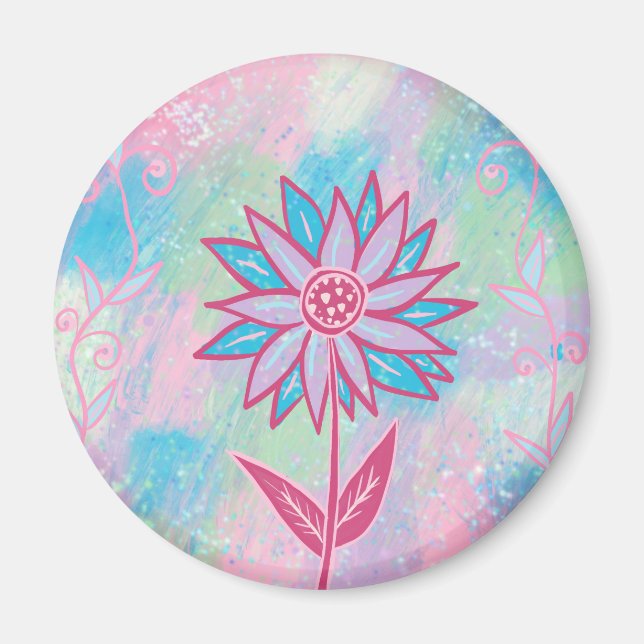 Íman Flor de Pastel, desenhado à mão, (Frente)