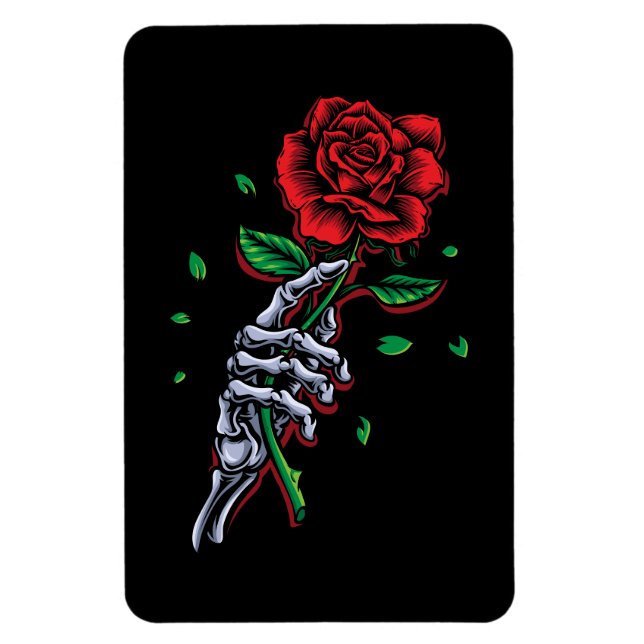 Íman Flor de Rosa vermelha de Mão do Esqueleto (Vertical)