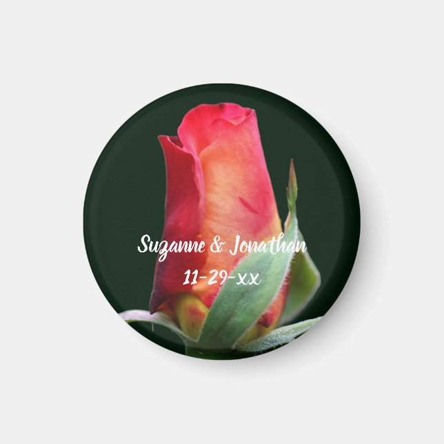 Íman Flor de Rosa Vermelha Personalizada Casamento  (Frente)