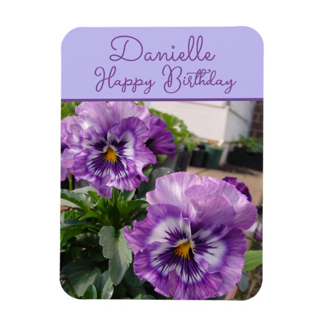 Íman Flor de Rôsea Roxa Pansy Nome de Meninas Aniversár (Vertical)