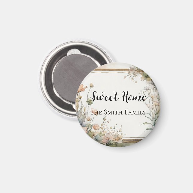 Íman flor de verde sálvia - texto personalizado (Front/Back)