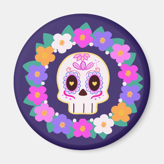 Íman Flor Floral Açúcar Crânio (Frente)