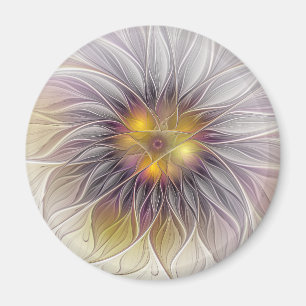 Íman Flor Luminosa Colorida, Fractal Moderno Abstrato