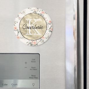 Íman Flor Monograma Dourado Creme Pêssego