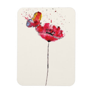 Íman Flor pintada estilizado da papoila da aguarela