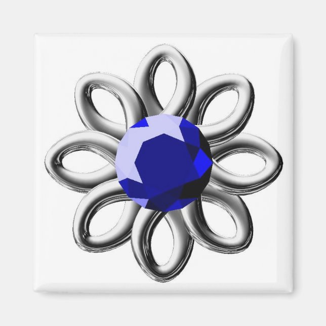 Íman Flor prateada com pedra azul (Frente)
