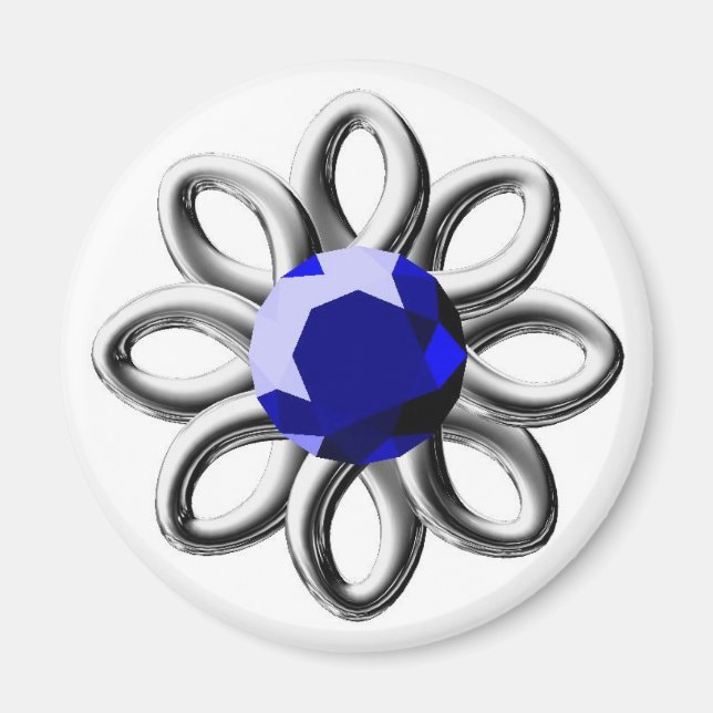 Íman Flor prateada com pedra azul (Frente)