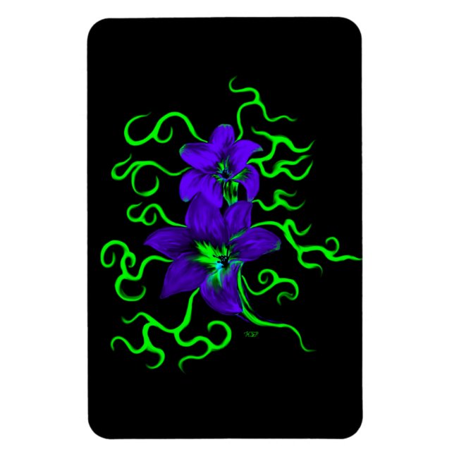Íman flor púrpura de lírio em preto (Vertical)