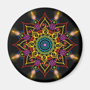 Íman Flor Rangoli de Diwali com lâmpadas de óleo
