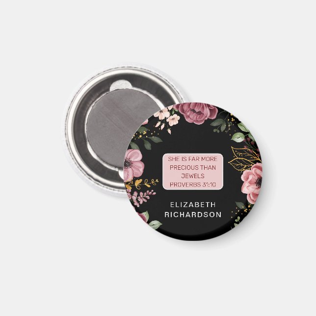 Íman Flor rosa e preta Provérbios 31 (Front/Back)