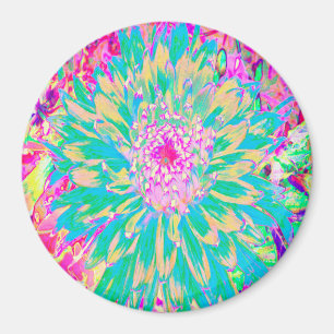 Íman Flor Verde-Teal-Quente e Dália Rosa-Quente