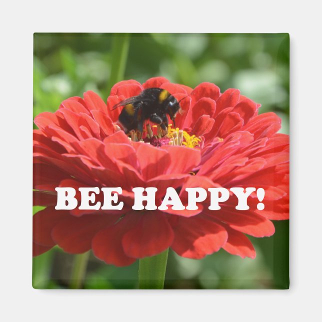 Íman Flor Vermelha Feliz Abelha (Frente)