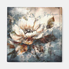 Íman Floração Personalizada de Peônia em Aquarela Suave