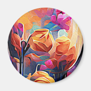 Íman Floral Abstrato Art Laranja Vermelho Azul Flores