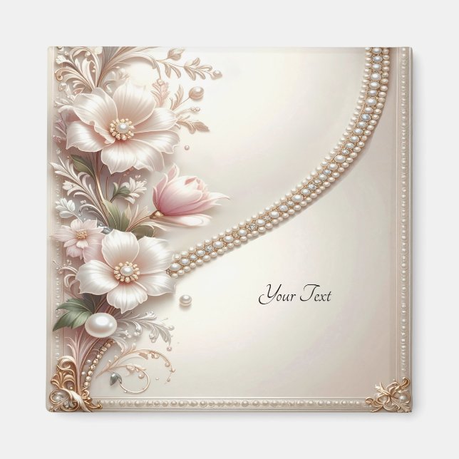 Íman Floral and Pearl Embellishments Magnet (Frente)