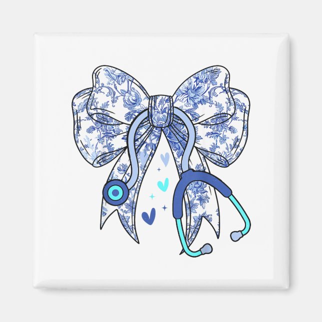 Íman Floral Blue Coquette Bow Nurse Stethoscope Medical (Frente)