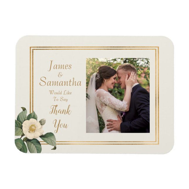 Íman Floral Branco Simples | Foto personalizada Obrigad (Horizontal)