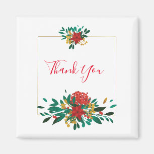 Íman Floral de Natal Verde e Dourado Moderno Obrigado