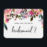 Íman Floral de Watercolor você será minha dama de honra<br><div class="desc">Peça aos seus amigos e familiares para fazerem parte do seu casamento com este ímã floral "Will You Be My Bridesmaid" com ilustrações de aquarela e escrita de caligrafia.</div>