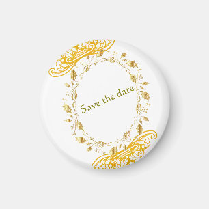 Íman Floral Dourado Elegante "Salvar a Data"
