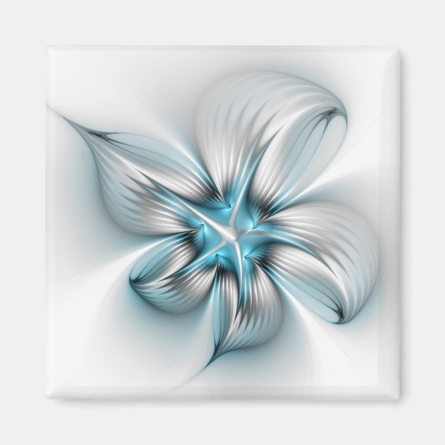 Íman Floral Elegance Modern Abstract Blue Fractal Art (Frente)