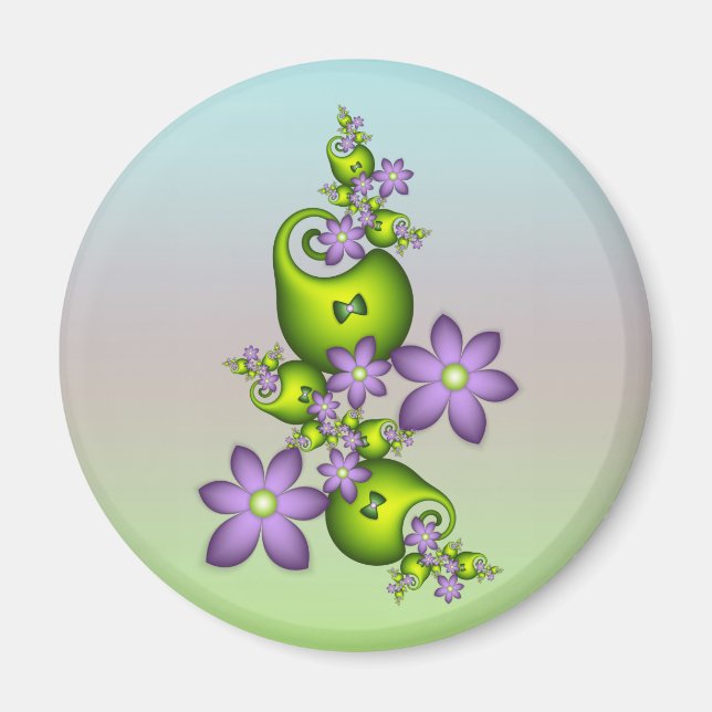 Íman Floral Fantasy Lilac Flores Verde Formas Fractais (Frente)