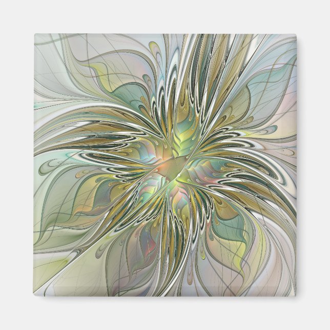 Íman Floral Fantasy Moderna Arte Fractal Flor Com Doura (Frente)