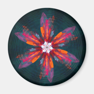 Íman Floral Flores de Mandala Laranja Vermelho Abstrato