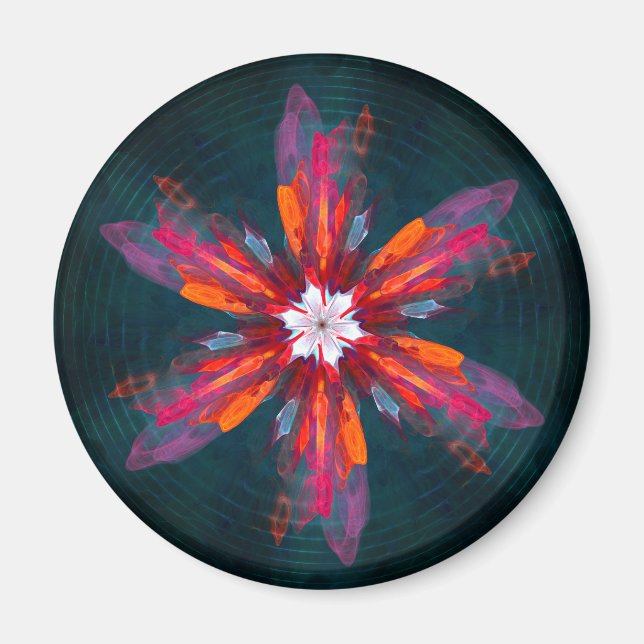 Íman Floral Flores de Mandala Laranja Vermelho Abstrato (Frente)