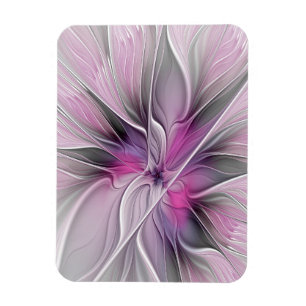 Íman Floral Fractal Moderno Abstrato Flor Rosa Cinza