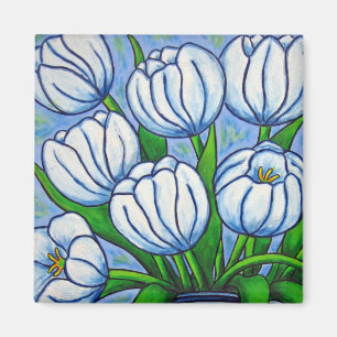 Íman Floral Funky - ímã branco da tulipa