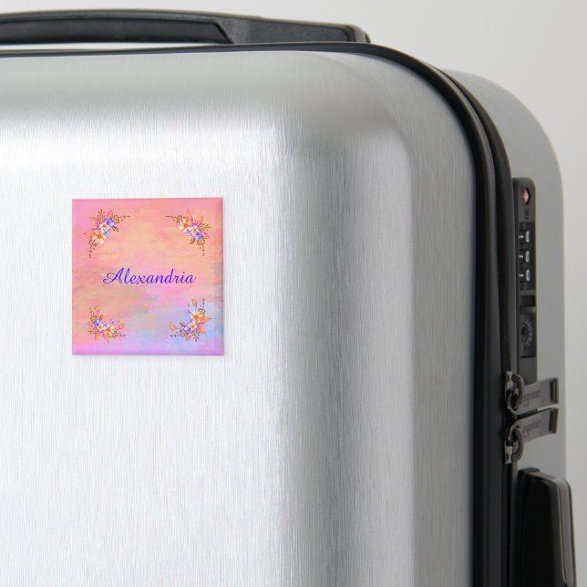 Íman Floral Garden Pink Watercolor Personalize (In Situ (Luggage))