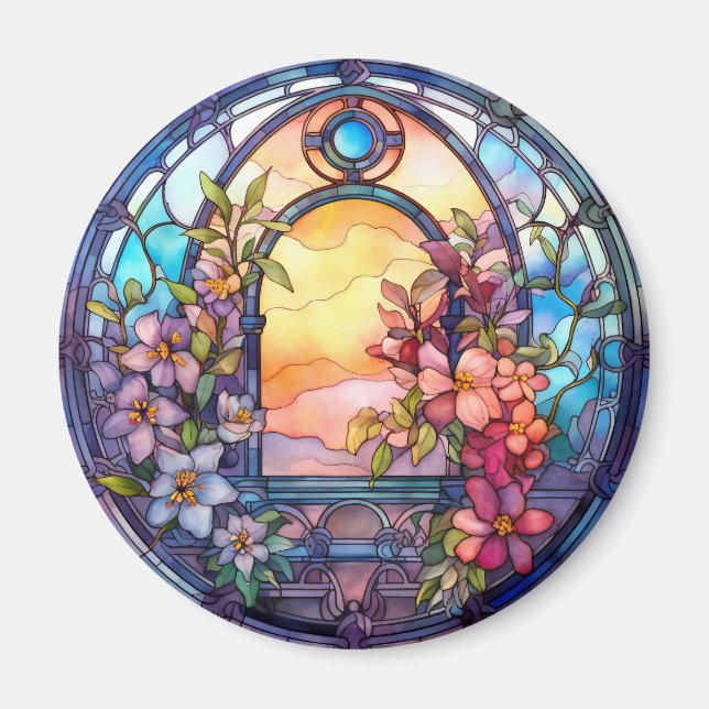 Íman Floral Garland with Sunset Faux Stained-Glass (Frente)