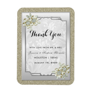 Íman Floral Gem Moldura Prata, Casamento Ouro & Prata