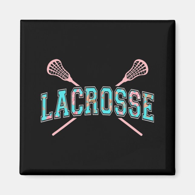 Íman Floral Lacrosse Crossed Sticks LAX Girly Teal PInk (Frente)