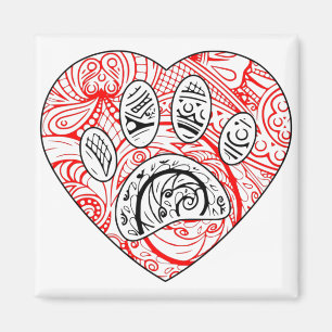 Íman Floral Mandala Dog Paw Print Red Heart