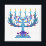 Íman floral menorah hanukkah<br><div class="desc">"floral menorah hanukkah", "flores menorah", "roxo hanukkah", "rosa hanukkah", "hanukkah menorah", "feliz hanukkah", "canuka, canukah, hanukah, Hanukkah"</div>