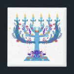 Íman floral menorah hanukkah<br><div class="desc">"floral menorah hanukkah",  "flores menorah",  "roxo hanukkah",  "rosa hanukkah",  "hanukkah menorah",  "feliz hanukkah",  "canuka,  canukah,  hanukah,  Hanukkah"</div>