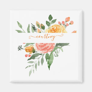 Íman Floral personalizado com aquarela rosa e laranja