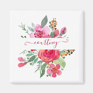 Íman Floral personalizado em aquarela rosa