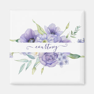 Íman Floral personalizado em aquarela roxa 