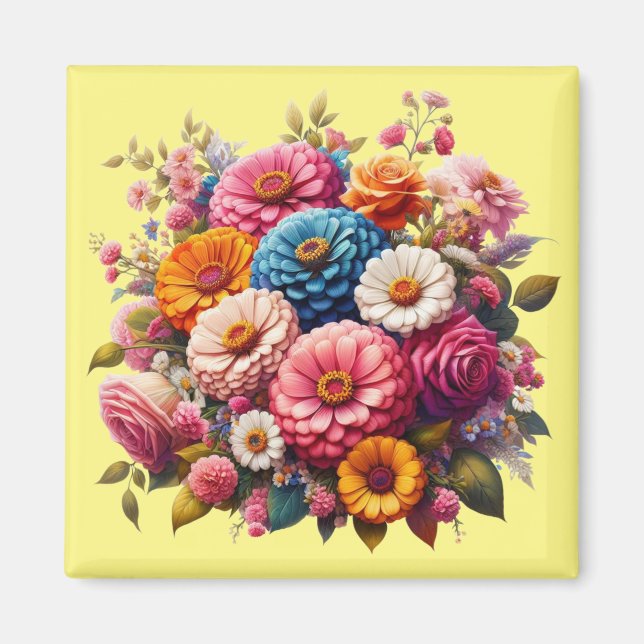 Íman Floral/Primavera Zinnia/Rosa (Frente)
